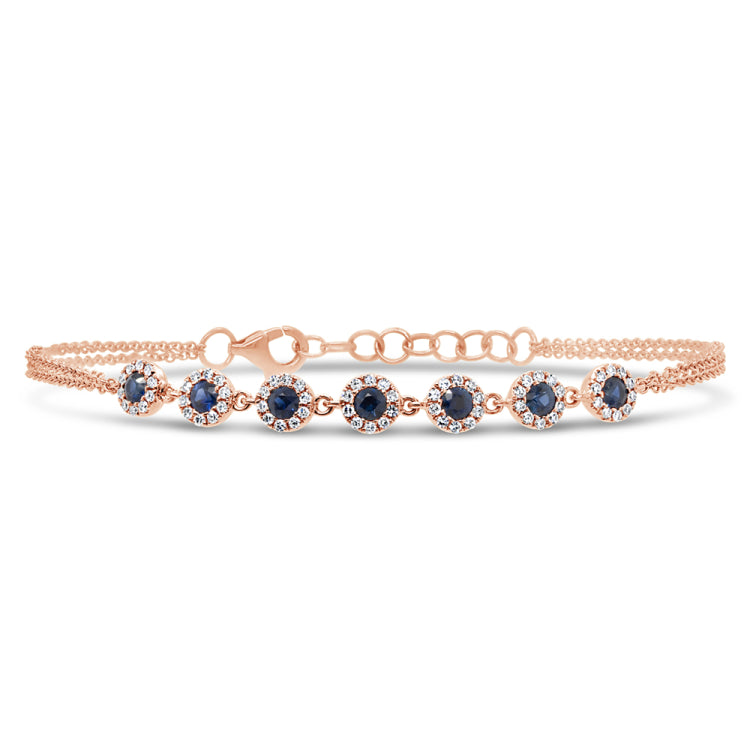 0.21ct Diamond & 0.53ct Blue Sapphire 14k Rose Gold Diamond Bracelet