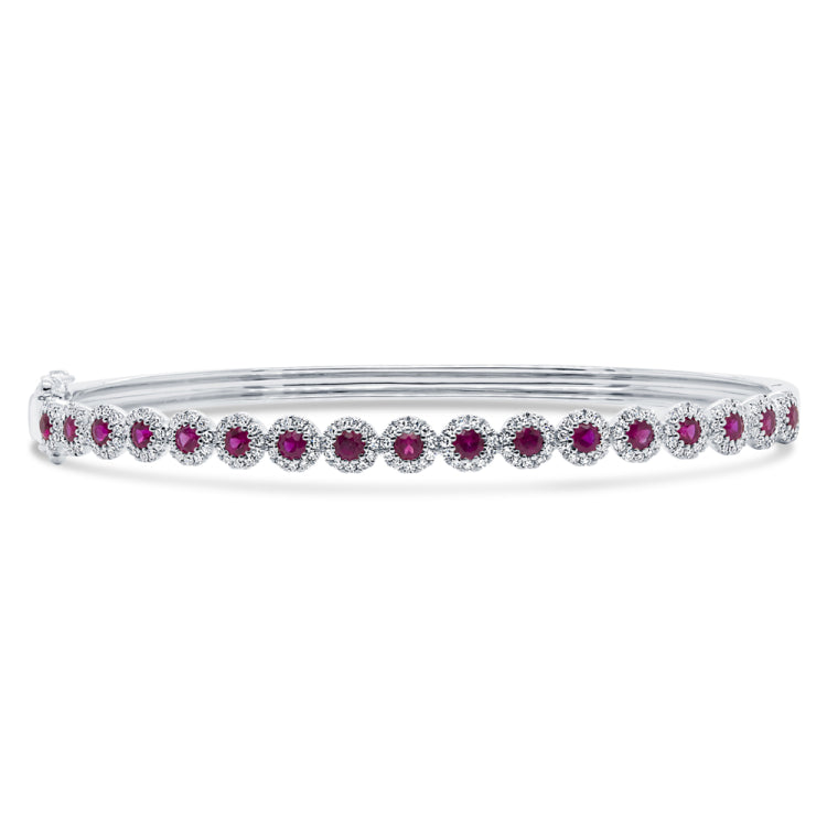 0.48ct Diamond & 0.97ct Ruby 14k White Gold Bangle