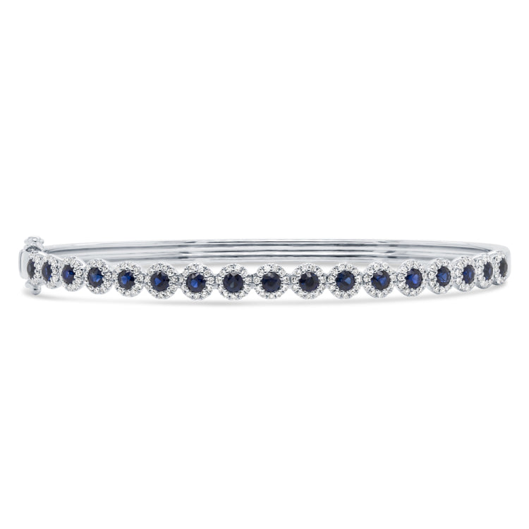 0.48ct Diamond and 1.06ct Blue Sapphire 14k White Gold Bangle