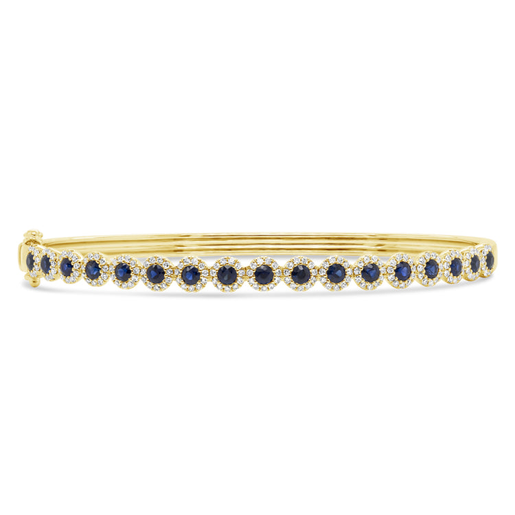 0.48ct Diamond and 1.06ct Blue Sapphire 14k Yellow Gold Bangle