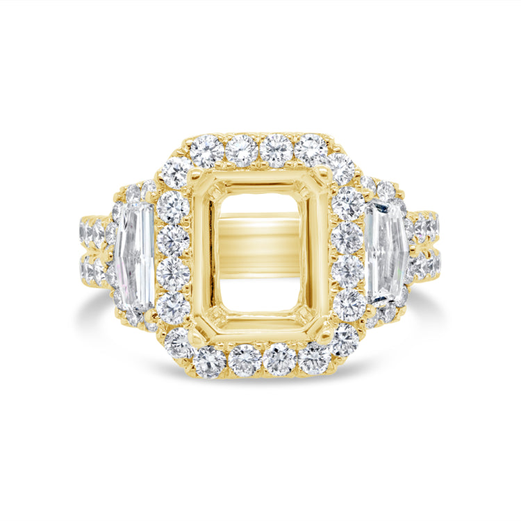 2.05ct 18k Yellow Gold Diamond Semi-mount Ring for 10x8mm Center