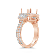 2.05ct 18k Rose Gold Diamond Semi-mount Ring for 10x8mm Center