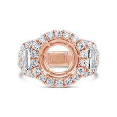 2.30ct 18k Rose Gold Diamond Semi-mount Ring for 3.50ct Center