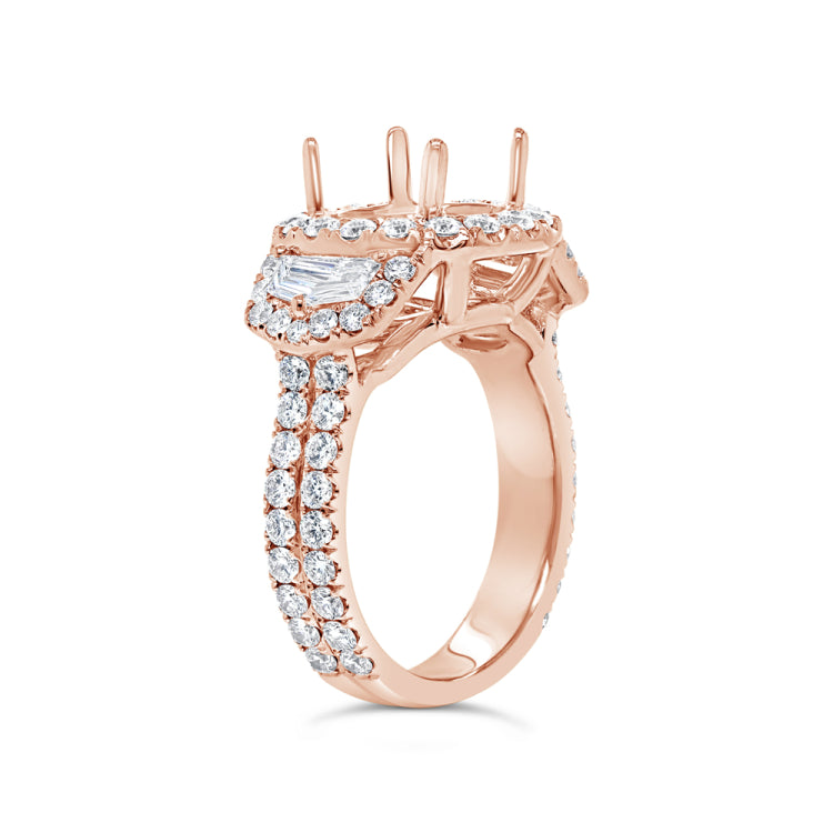 2.30ct 18k Rose Gold Diamond Semi-mount Ring for 3.50ct Center