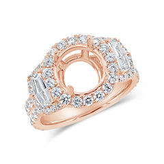 2.05ct 18k Rose Gold Diamond Semi-mount Ring for 2.50ct Center