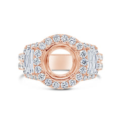 2.05ct 18k Rose Gold Diamond Semi-mount Ring for 2.50ct Center