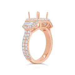 2.05ct 18k Rose Gold Diamond Semi-mount Ring for 2.50ct Center