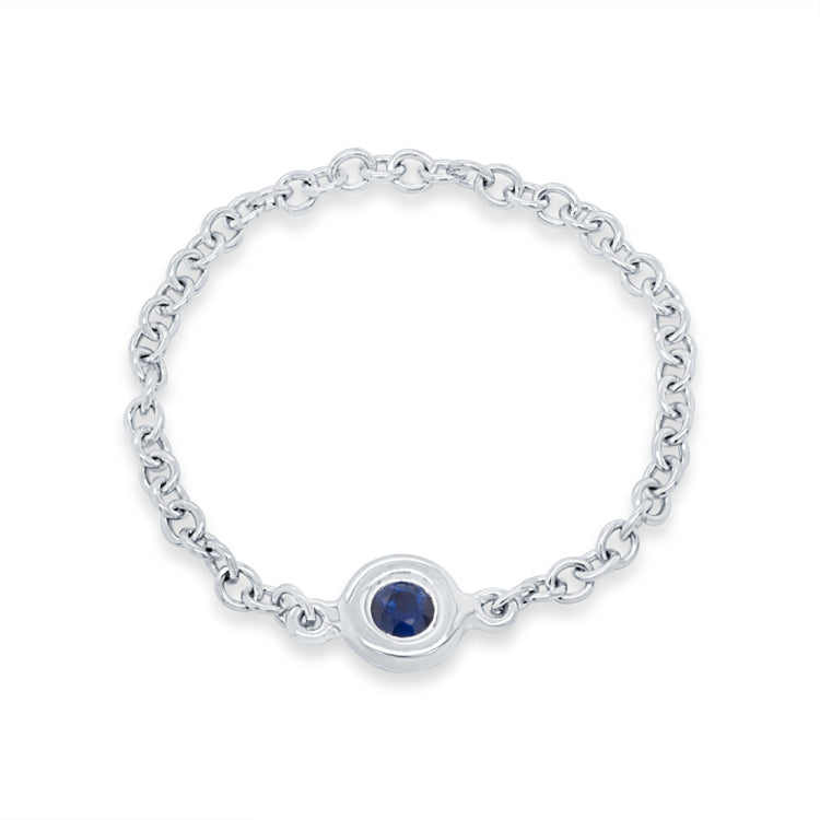 0.05ct 14k White Gold Blue Sapphire Bezel Chain Ring