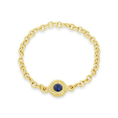 0.05ct 14k Yellow Gold Blue Sapphire Bezel Chain Ring