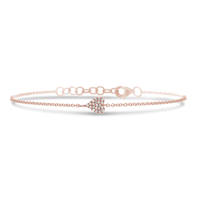 0.05ct 14k Rose Gold Diamond Pave Heart Bracelet