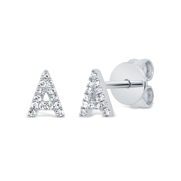 0.06ct 14k White Gold Diamond "A" Initial Stud Earring