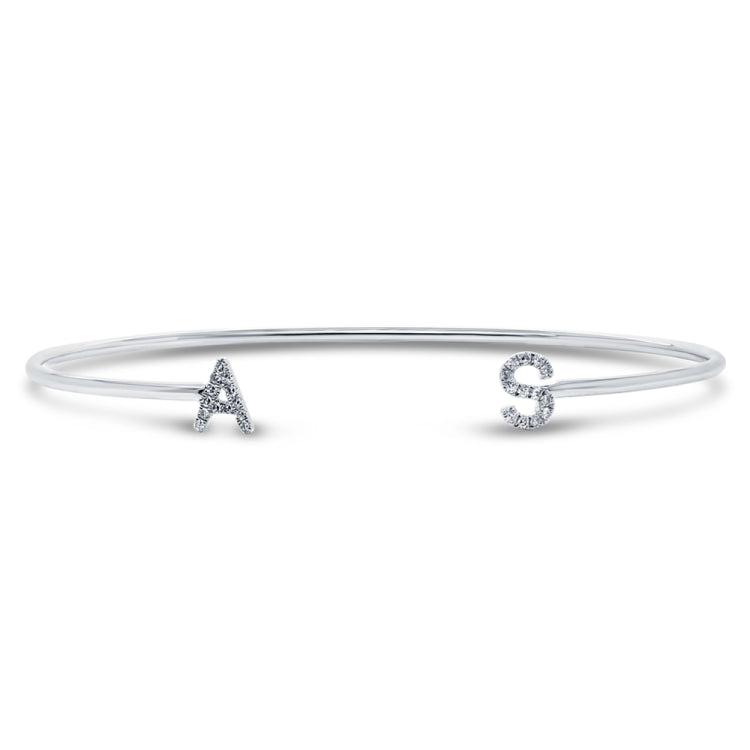 0.09ct 14k White Gold Diamond "AS" Initial Bangle