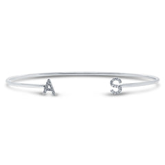 0.09ct 14k White Gold Diamond "AS" Initial Bangle