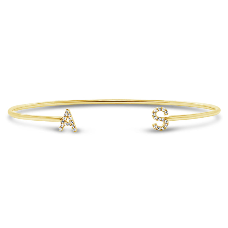 0.09ct 14k Yellow Gold Diamond "AS" Initial Bangle
