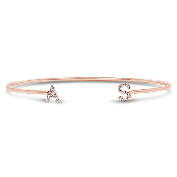 0.09ct 14k Rose Gold Diamond "AS" Initial Bangle