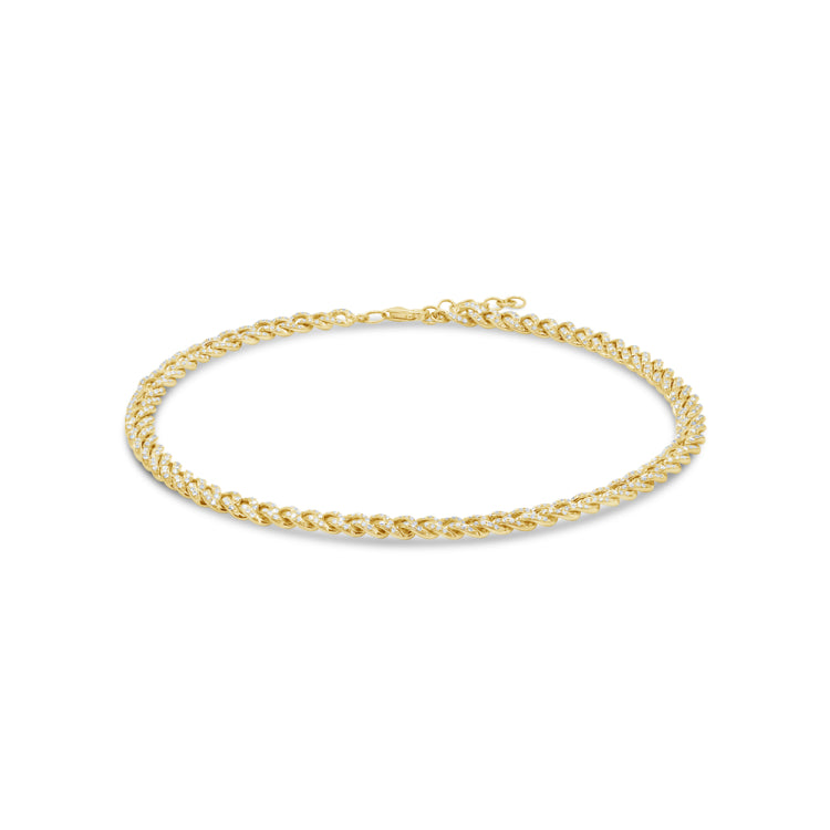 1.17ct 14k Yellow Gold Diamond Pave Chain Anklet