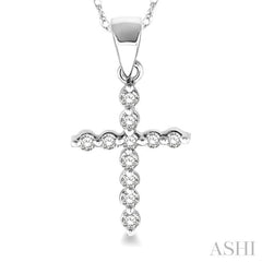 1/10 Ctw Round Cut Diamond Cross Petite Pendant in 14K White Gold with Chain