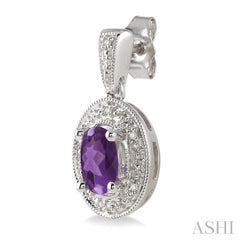 7x5 MM Oval Cut Amethyst and 1/20 Ctw Round Cut Diamond Earrings in Sterling Silver