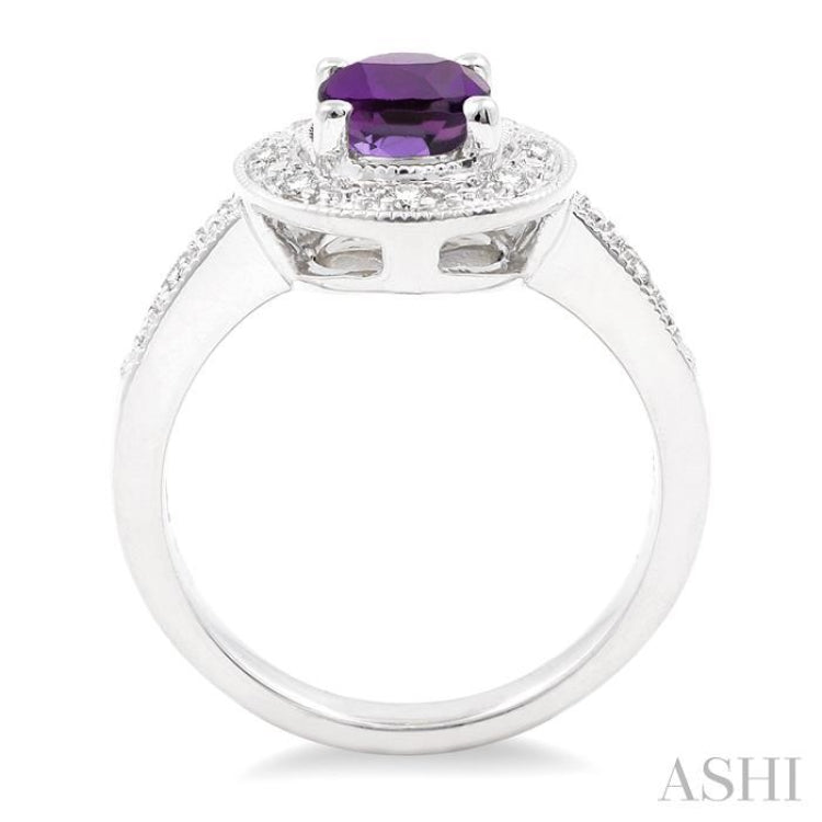 8x6 MM Oval Cut Amethyst and 1/20 Ctw Round Cut Diamond Ring in Sterling Silver