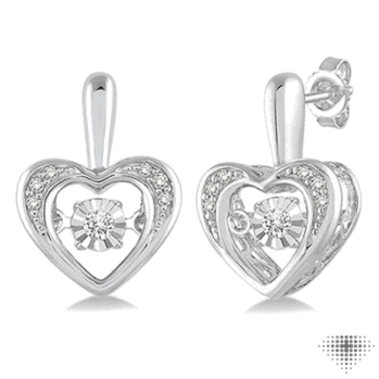 1/10 ctw Round Cut Diamond Emotion Heart Earrings in Sterling Silver