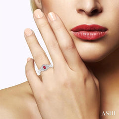 5x3 MM Oval Cut Ruby and 1/50 Ctw Round Cut Diamond Ring in Sterling Silver