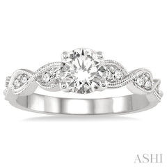 3/4 Ctw Diamond Engagement Ring with 1/2 Ct Round Cut Center Stone in 14K White Gold