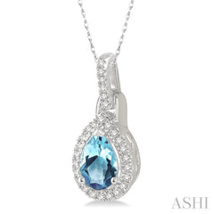 7x5 MM Pear Shape Aquamarine and 1/10 Ctw Round Cut Diamond Pendant in 10K White Gold with Chain