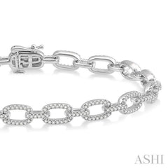 1 1/2 Ctw Round Cut Diamond Encrusted Link Paperclip Chain Bracelet in 14K White Gold