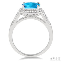 8x8 MM Cushion Shape Blue Topaz and 1/4 ctw Round cut Diamond Ring in 10K White Gold