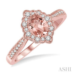 6x4 MM Oval Shape Morganite and 1/5 Ctw Round Cut Diamond Semi-Precious Ring in 10K Rose Gold