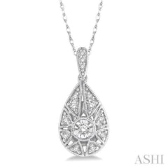 1/8 Ctw Lattice Pear Shape Round Cut Diamond Pendant With Chain in 10K White Gold