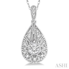 1/8 Ctw Lattice Pear Shape Round Cut Diamond Pendant With Chain in 10K White Gold