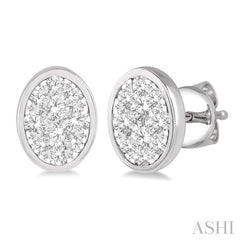 1/2 Ctw Oval Shape Lovebright Round Cut Diamond Bezel Stud Earrings in 14K White Gold