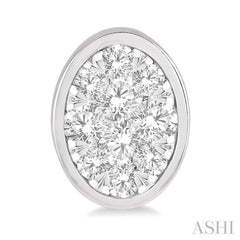 1/2 Ctw Oval Shape Lovebright Round Cut Diamond Bezel Stud Earrings in 14K White Gold