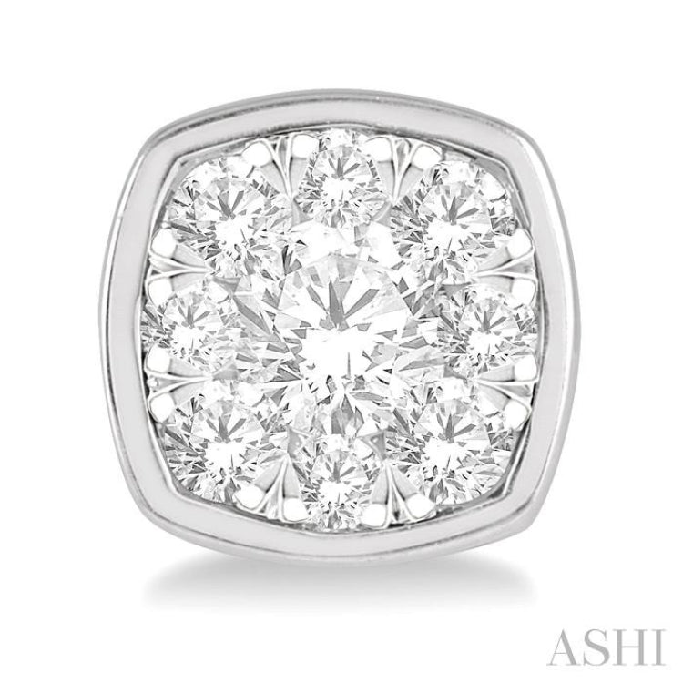 1/2 Ctw Cushion Shape Round Cut Diamond Lovebright Bezel Stud Earrings in 14K White Gold