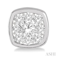 1/3 Ctw Cushion Shape Round Cut Diamond Lovebright Bezel Stud Earrings in 14K White Gold