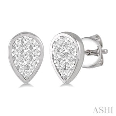 1/2 Ctw Pear Shape Lovebright Round Cut Diamond Bezel Stud Earrings in 14K White Gold