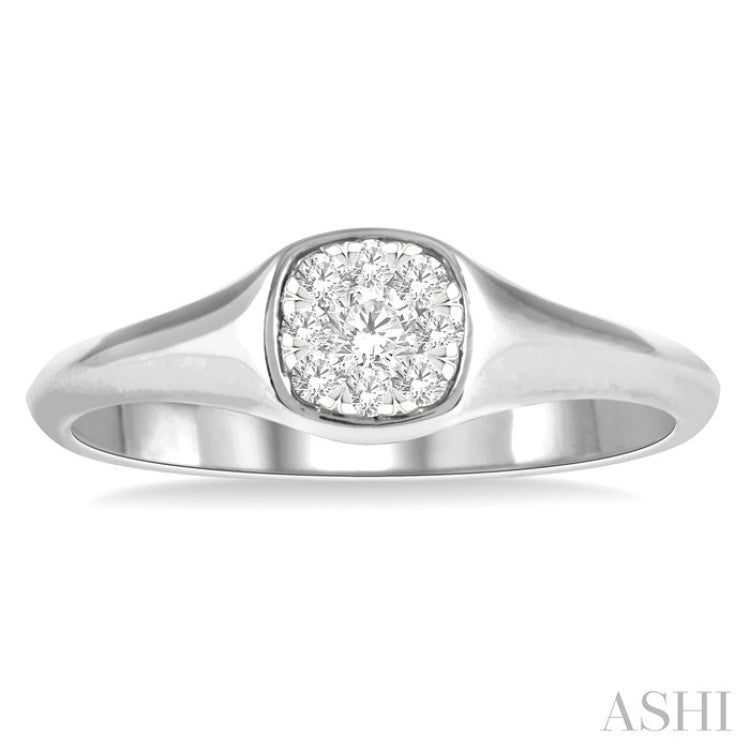 1/6 Ctw Cushion Shape Lovebright Diamond Ring in 14K White Gold