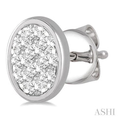 1/3 Ctw Oval Shape Lovebright Round Cut Diamond Bezel Stud Earrings in 14K White Gold
