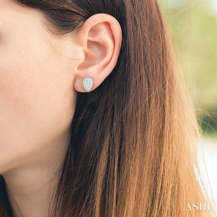1/3 Ctw Pear Shape Lovebright Round Cut Diamond Bezel Stud Earrings in 14K White Gold