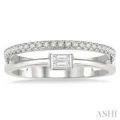 1/5 Ctw Double Row Baguette and Round Diamond Fashion Ring in 14K White Gold