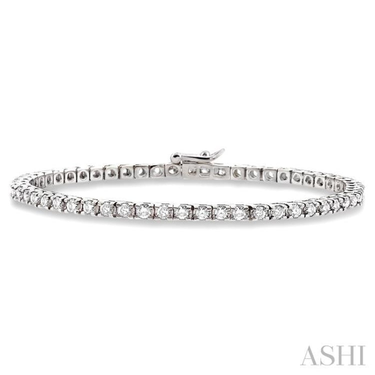 3 Ctw Square Shape Round Cut Diamond Tennis Bracelet in 14K White Gold