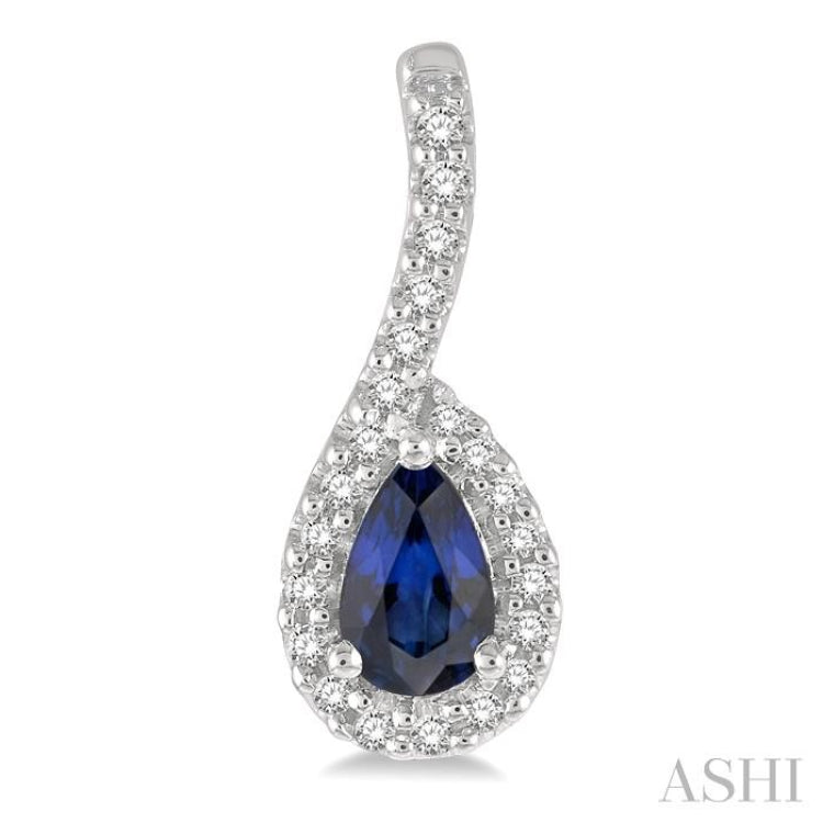 5x3 MM Hanging Arm Pear Cut Sapphire and 1/6 ctw Round Cut Diamond Precious Earring in 10K White Gold