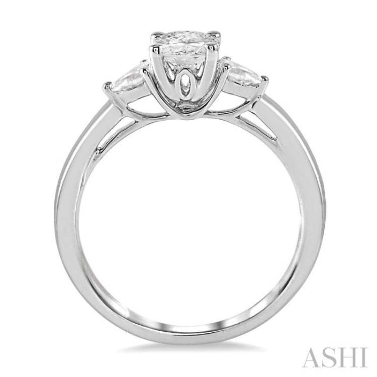 3/4 Ctw Pear and Oval Cut Diamond Ladies Engagement Ring With 1/2 Ct Oval Cut Center Stone in 14K White Gold