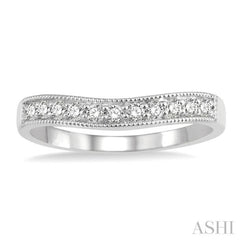 1/4 ctw Curved Center Milgrain Border Round Cut Diamond Wedding Band in 14K White Gold