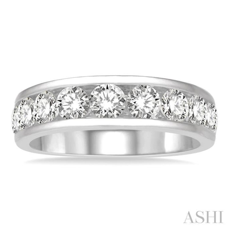 2 Ctw Channel Set 11 Stone Round Cut Diamond Wedding Band in 14K White Gold