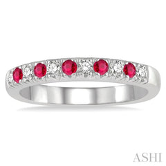 2 MM Round Shape Ruby and 1/5 Ctw Round Cut Diamond Precious Wedding Band in 14K White Gold