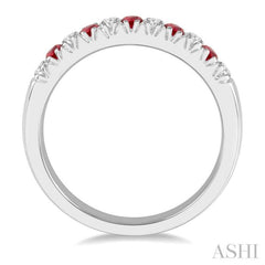 2 MM Round Shape Ruby and 1/5 Ctw Round Cut Diamond Precious Wedding Band in 14K White Gold