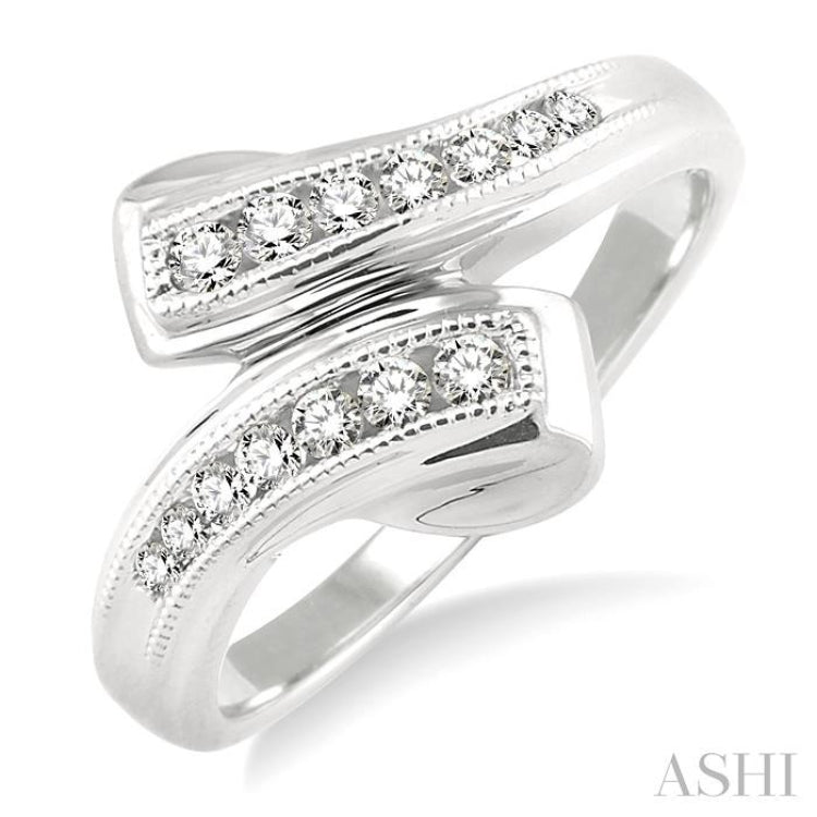 1/4 ctw Round Cut Diamond By-pass Ring in 10K White Gold