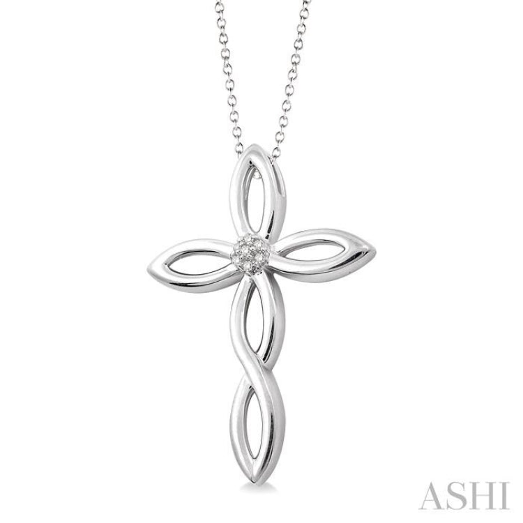 1/50 Ctw Round Cut Diamond Cross Pendant in Sterling Silver with Chain